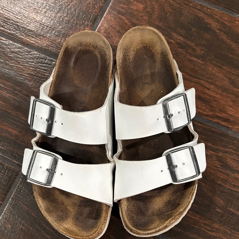 Birkenstock White Double-Buckle Slide Sandals